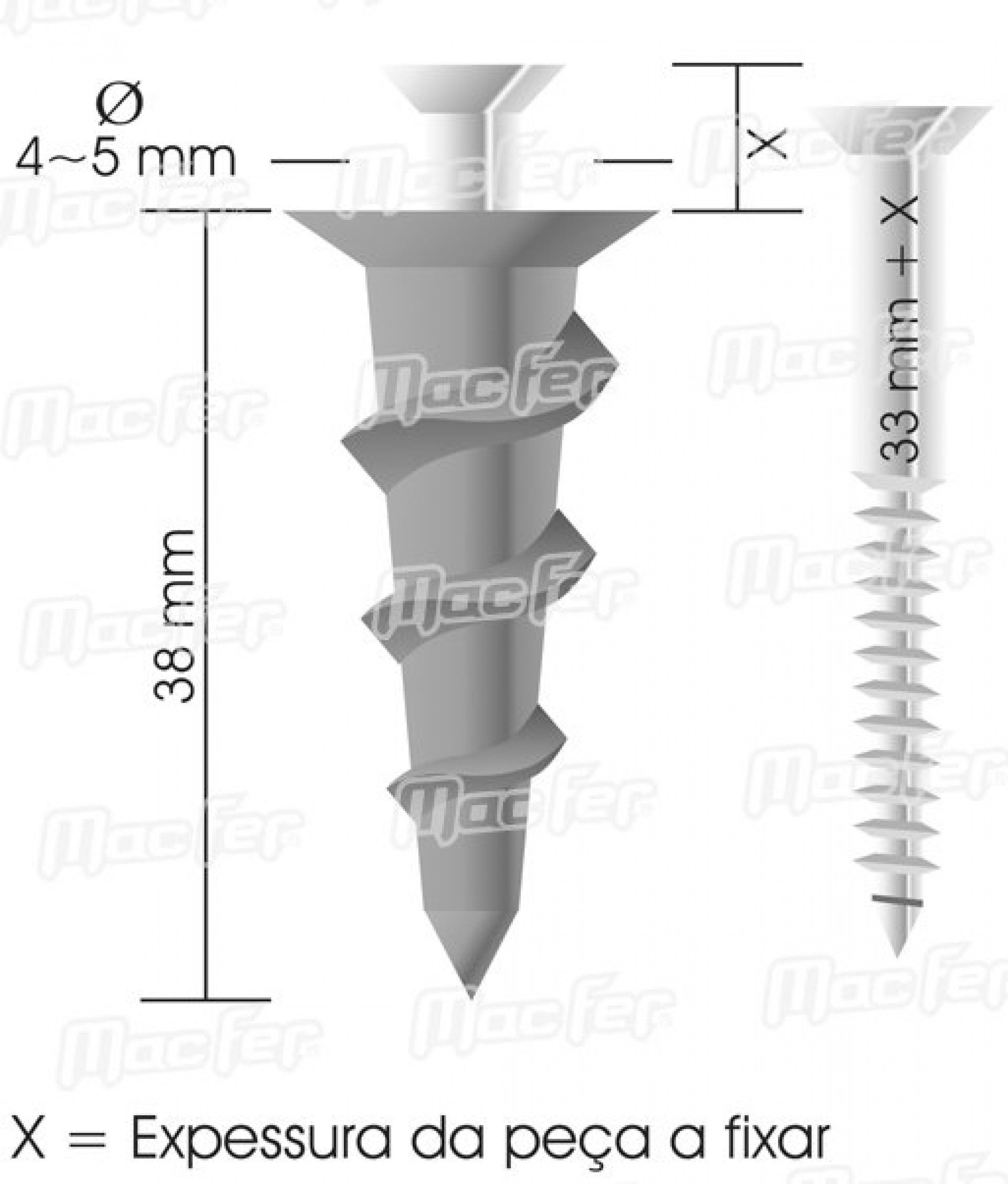 Bucha zamak p/ pladur mf BZP 38mm refª 121.0058 MACFER