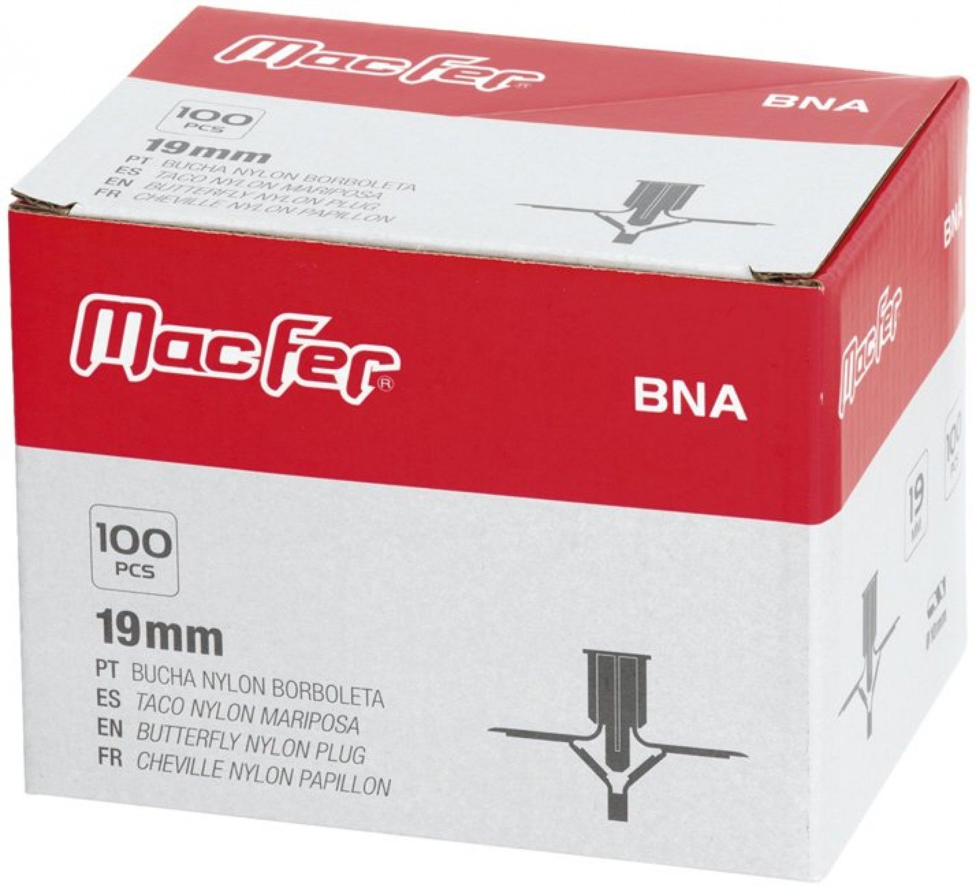 Bucha nylon borboleta mf BNA19 19mm 100pç refª 121.0056 MACFER
