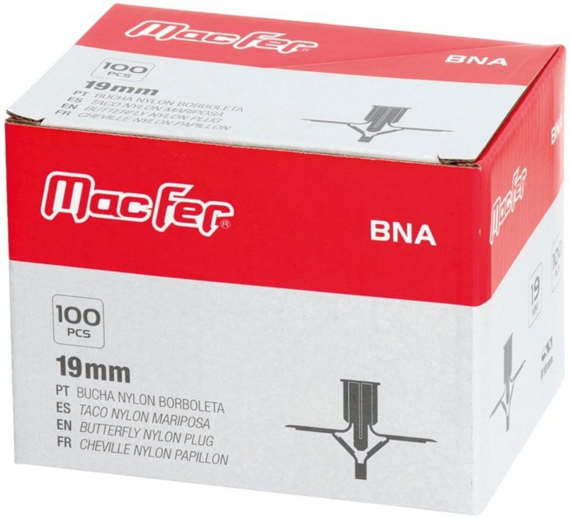 Bucha nylon borboleta mf BNA19 19mm 100pç refª 121.0056 MACFER