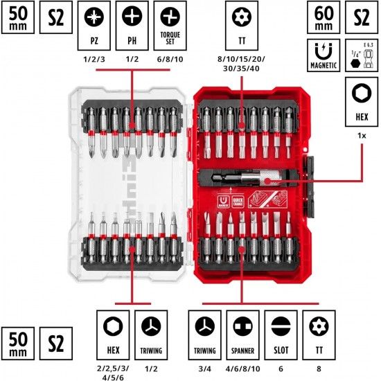 Kit bits e acessórios ¼ Hex M-case 33pç refª 118903 Einhell Kit bits e acessórios ¼ Hex M-case 33pç refª 118903 Einhell