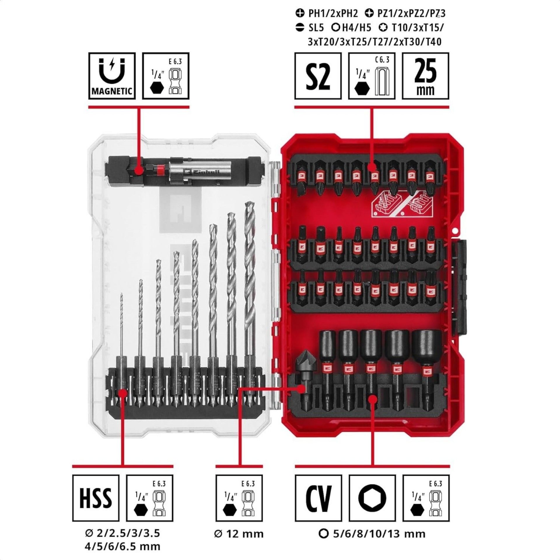 Kit bits e brocas ¼ Hex M-case 39pç refª 108773 Einhell