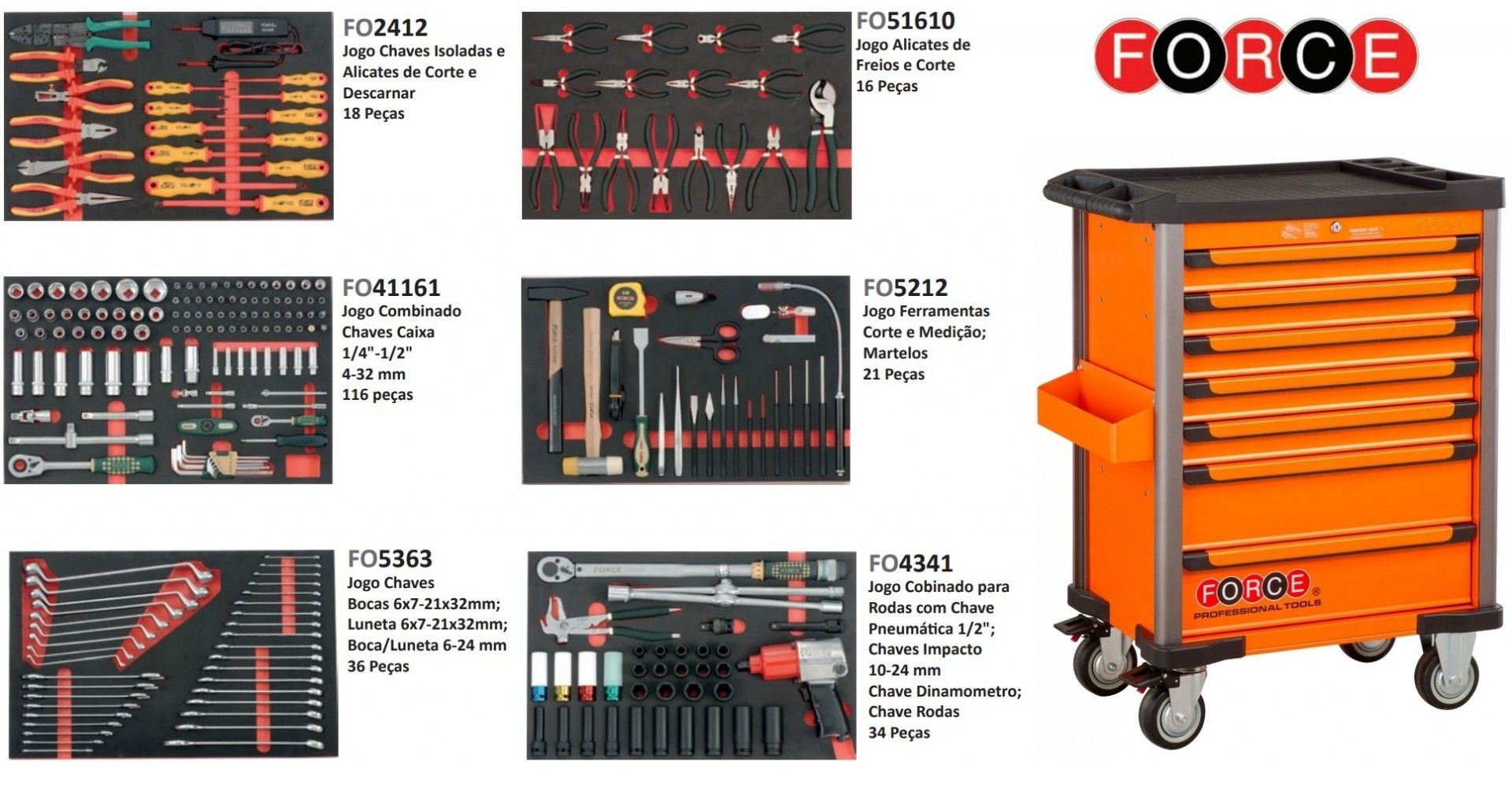 Carrinho ferramentas 241pç refª 10217A-241 FORCE