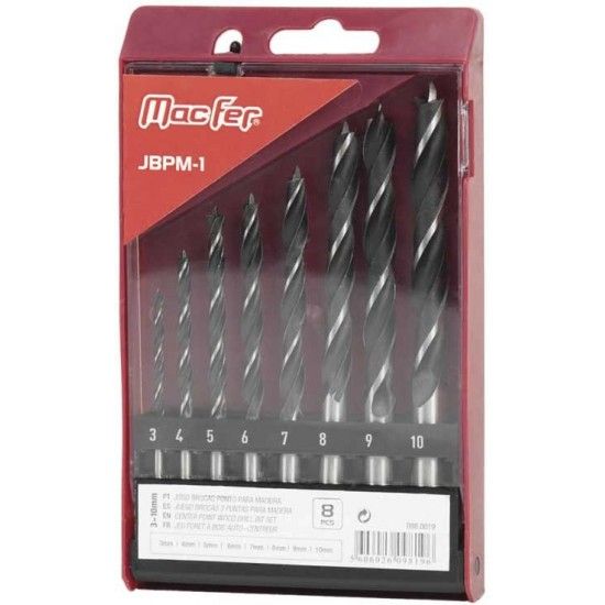 Jg. brocas ponto p/ madeira MacFer JBPM-1 3~10mm 8p�s ref� 098.0019 MACFER