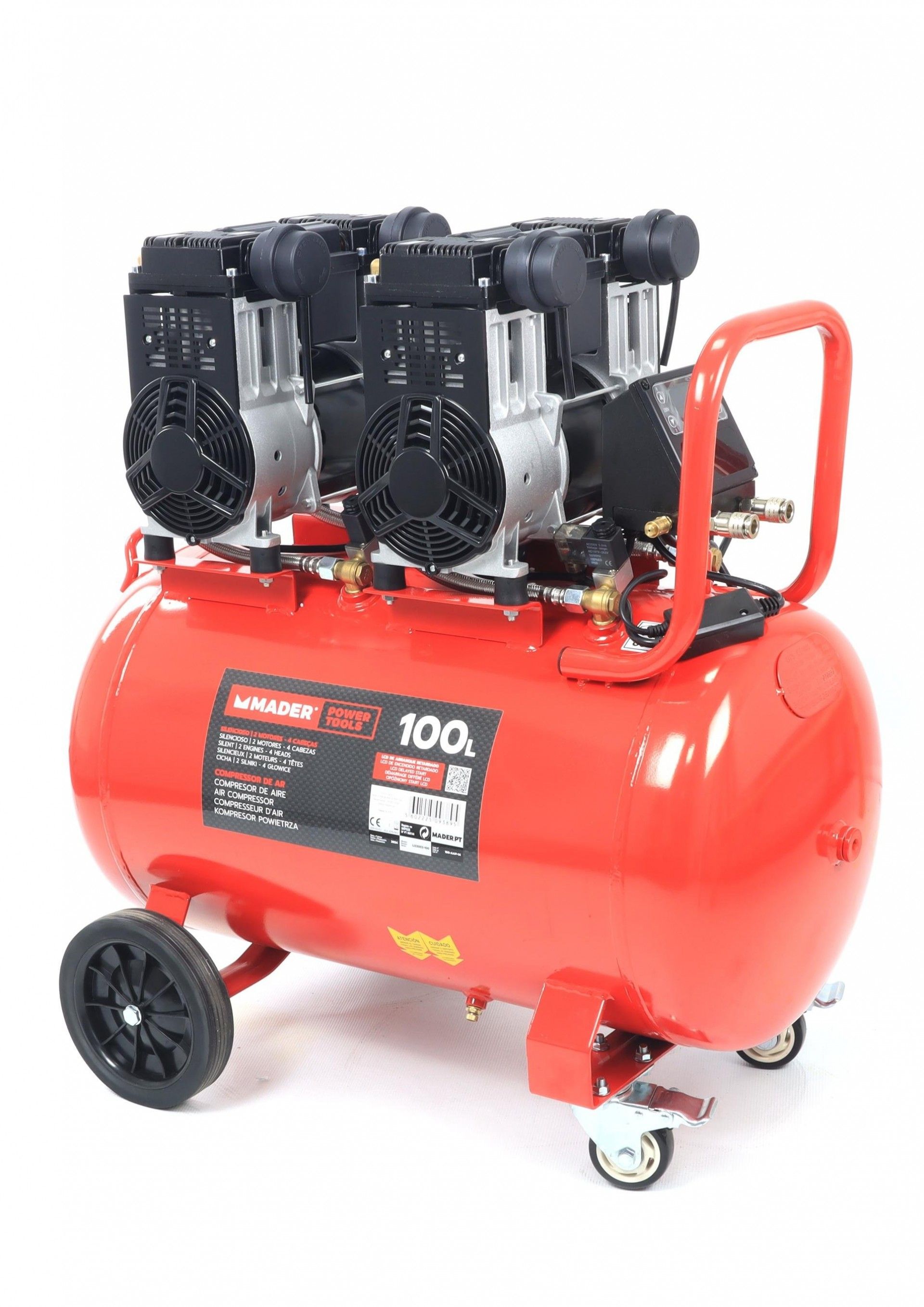 Compressor de Ar, Monobloco, 100L, 6HP, 4 Cabeças - 2 Motores, LCD refª 09389 MADER