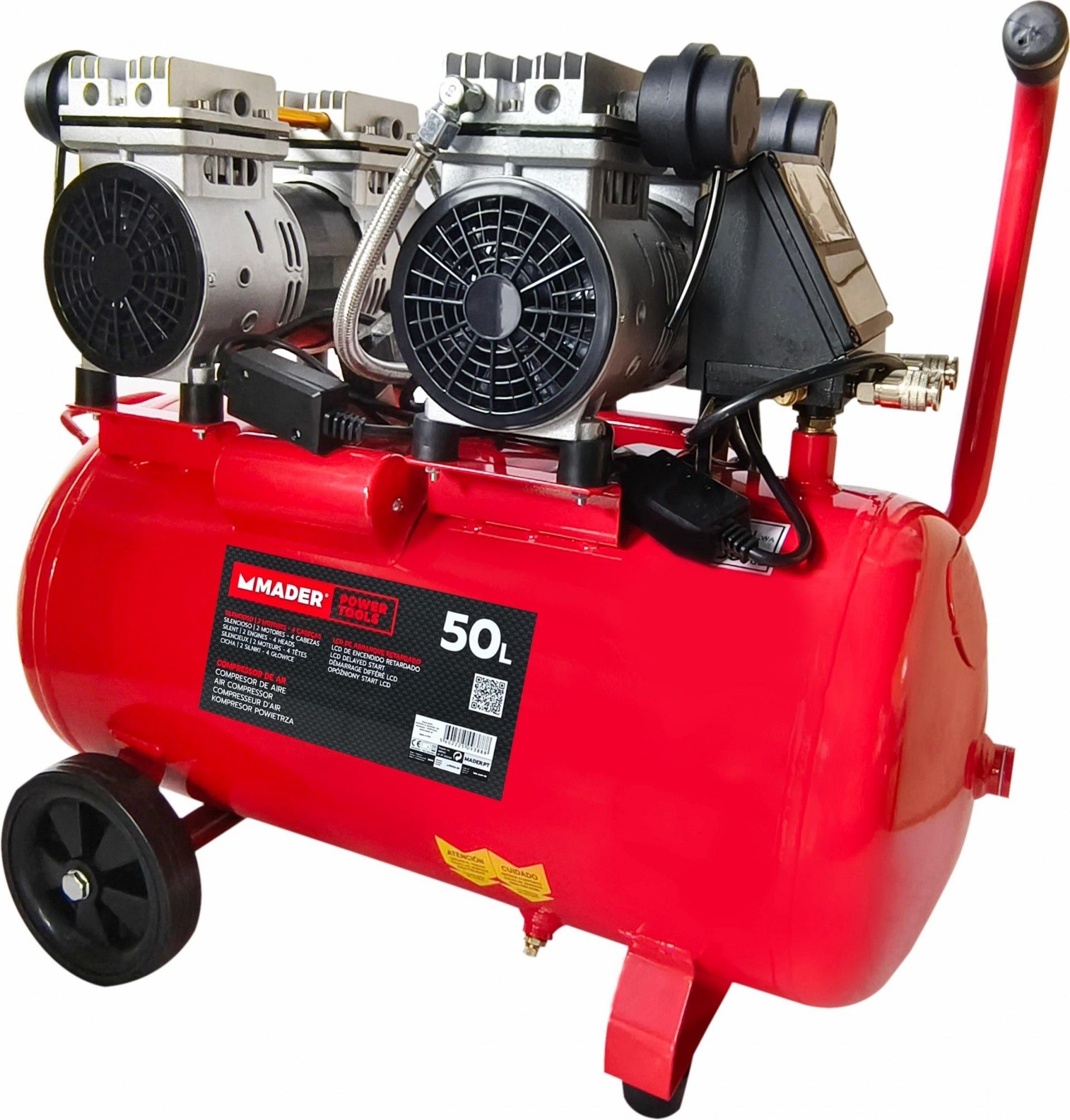 Compressor de Ar, Monobloco, 50L, 4HP, 4 Cabeças - 2 Motores, LCD refª 09388 MADER