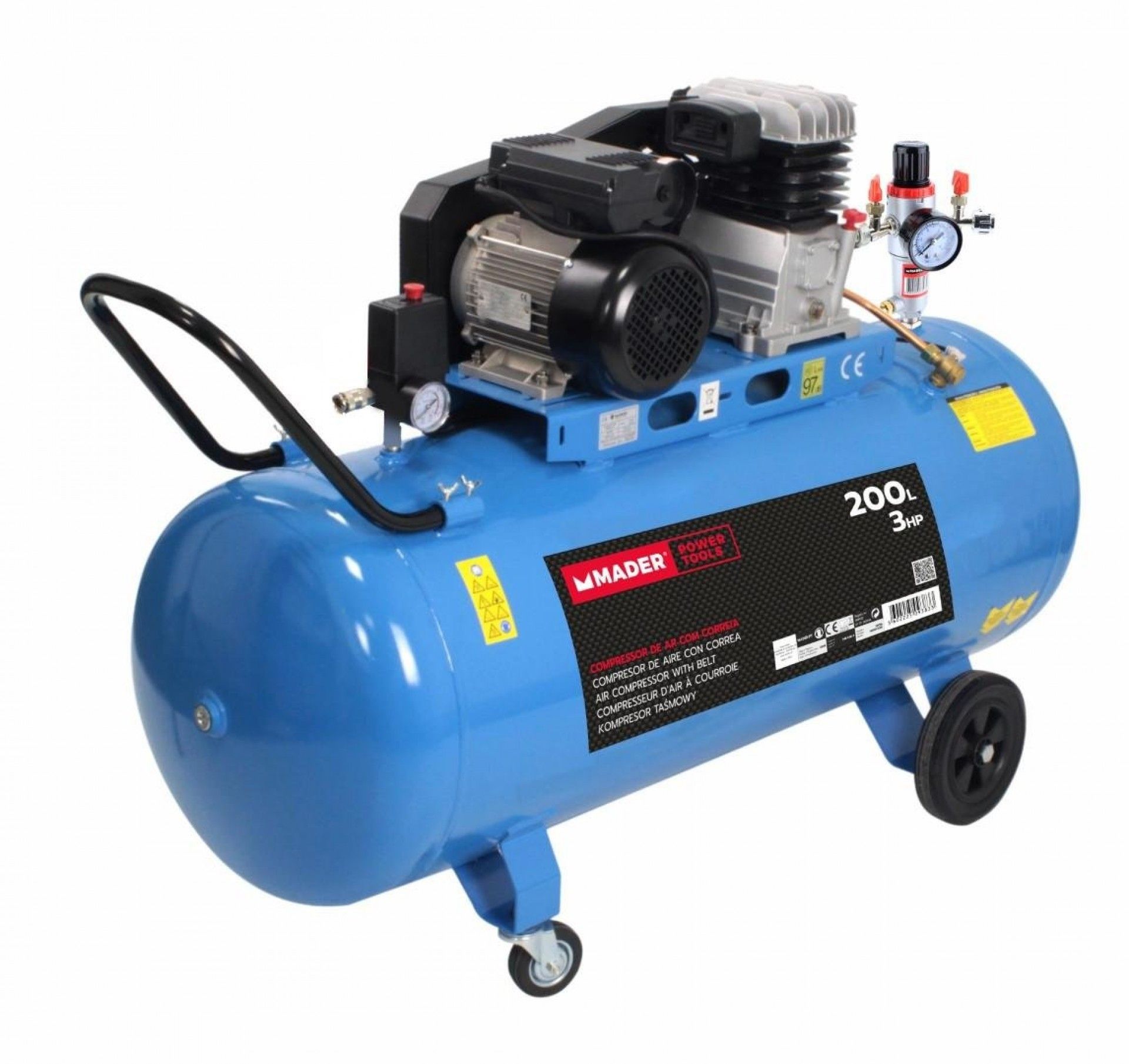 Compressor de Ar, Correia, 200L, 3hp, 10Bar refª 09383 MADER
