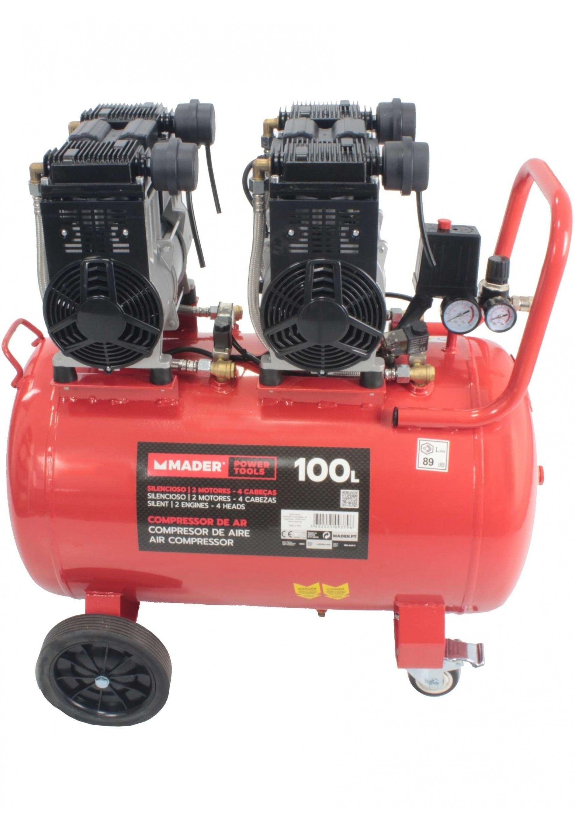Compressor de Ar Monobloco, 100L, 6HP, 4 Cabeças - 2 Motores refª 09379 MADER