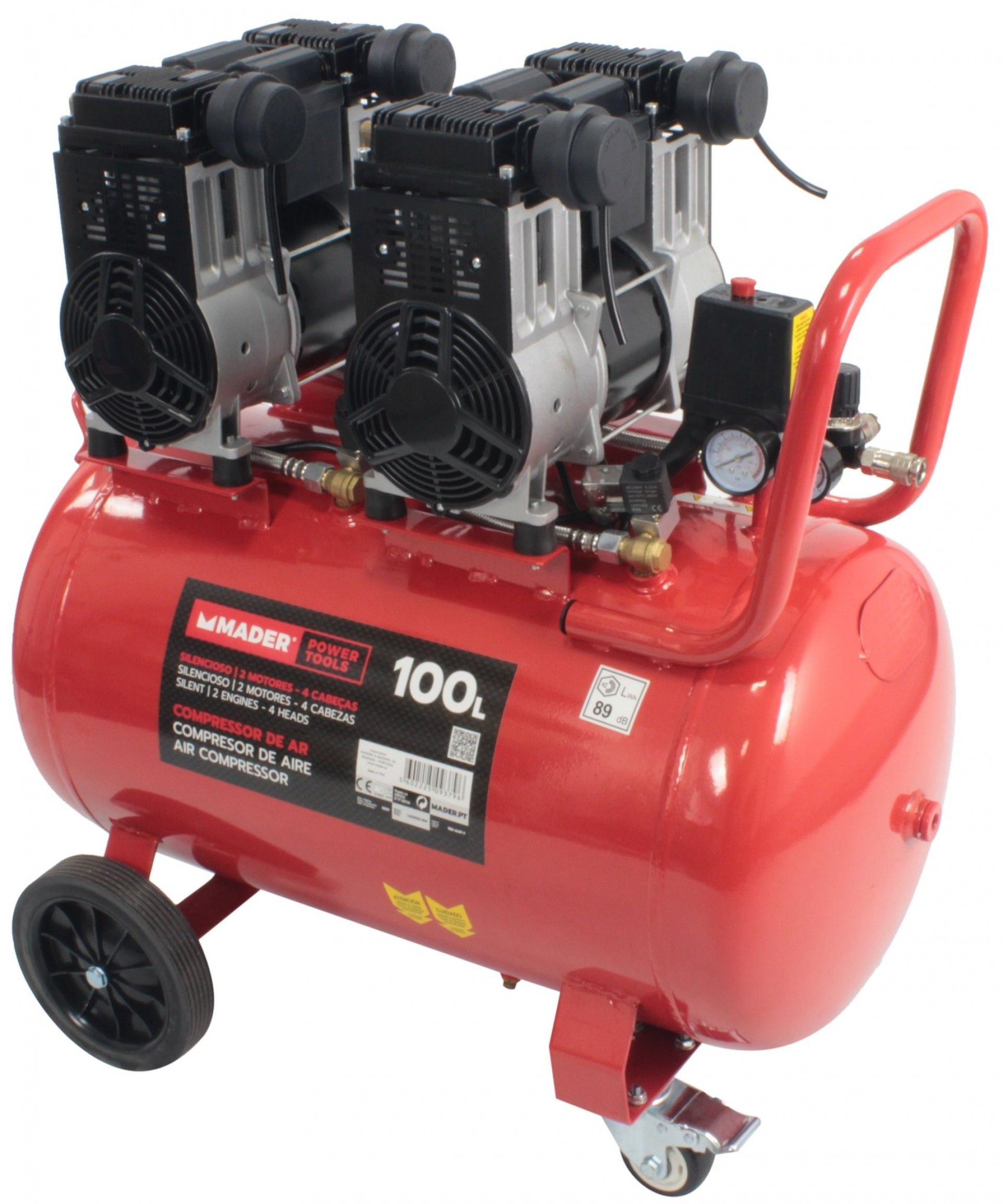 Compressor de Ar Monobloco, 100L, 6HP, 4 Cabeças - 2 Motores refª 09379 MADER