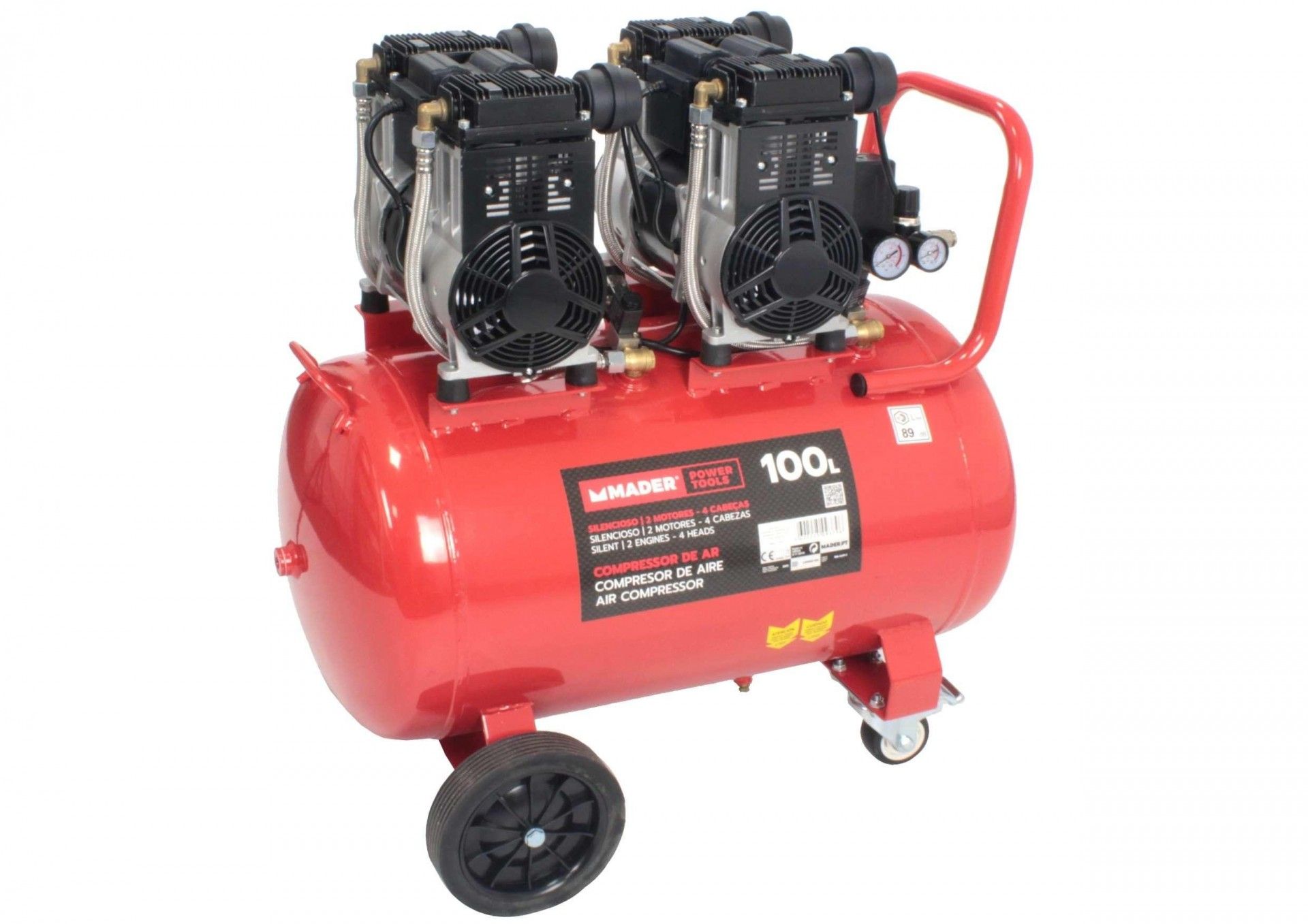 Compressor de Ar Monobloco, 100L, 6HP, 4 Cabeças - 2 Motores refª 09379 MADER