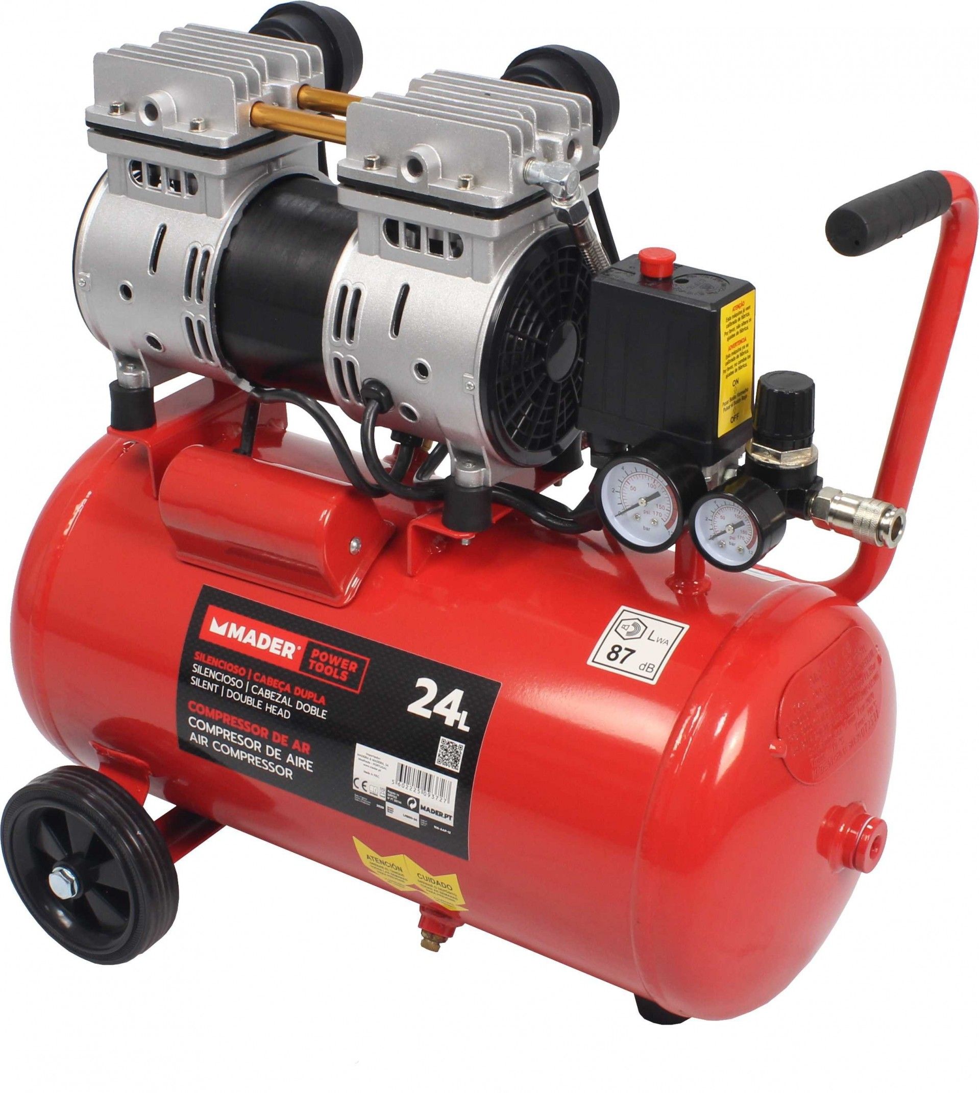 Compressor de Ar Monobloco, 24L, 2HP, Cabeça Dupla- MADER® | Power Tools refª 09372 MADER