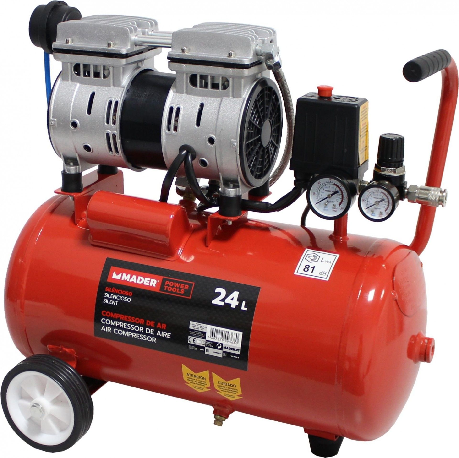 Compressor de Ar Monobloco, 24L, 0.75HP, Silencioso refª 09368 MADER