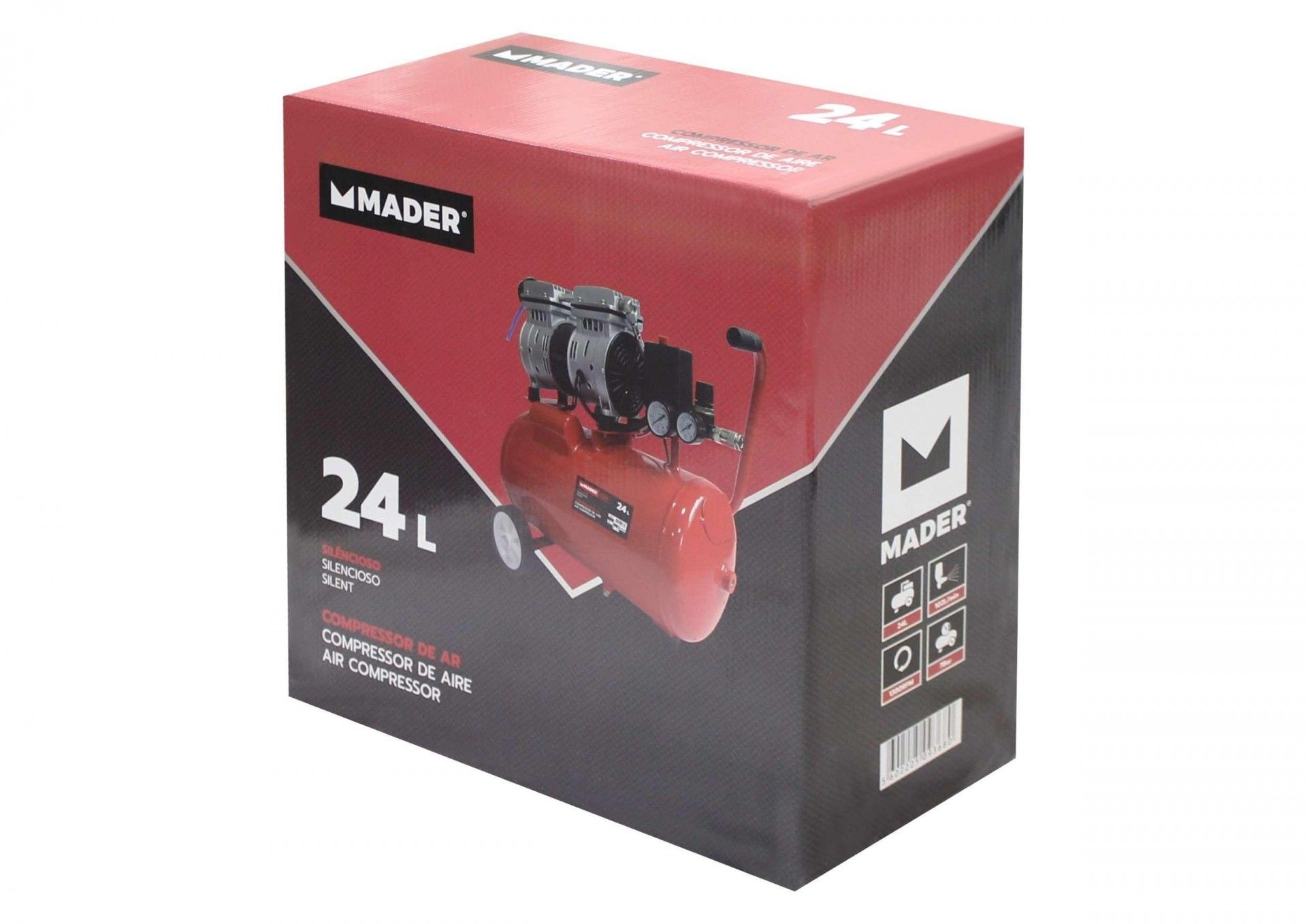 Compressor de Ar Monobloco, 24L, 0.75HP, Silencioso refª 09368 MADER