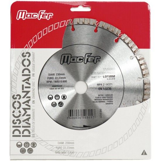 Disco diam. MacFer Turbo Segmentado Laser LDT202 230mm ref. 092.0121 MACFER Disco diam. MacFer Turbo Segmentado Laser LDT202 230mm ref. 092.0121 MACFER
