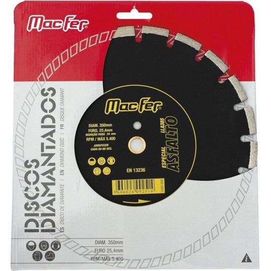 Disco diam. MacFer Especial Asfalto Laser LLA305 350mm ref. 092.0051 MACFER