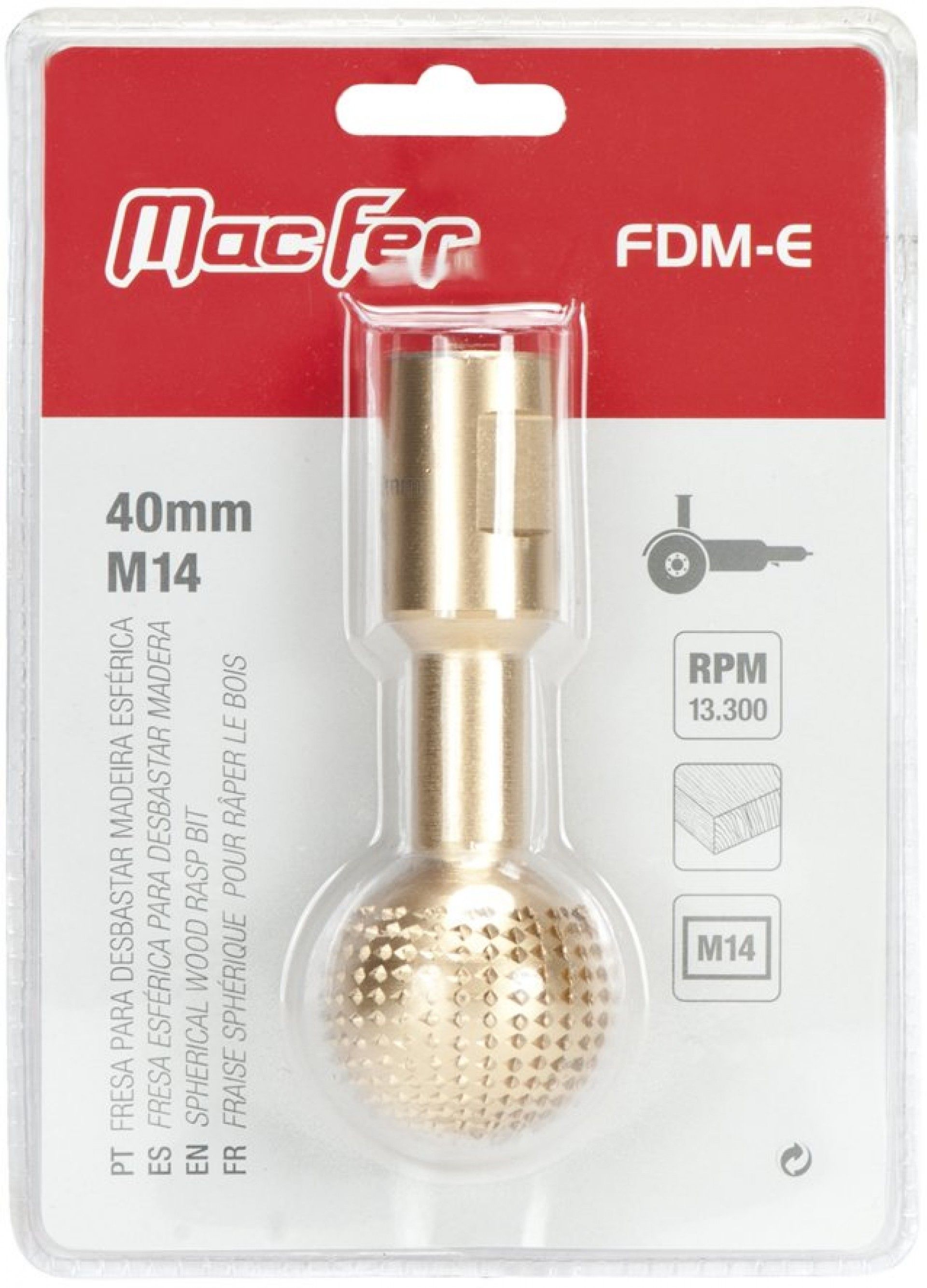 Fresa para desbastar madeira esférica FDM-E 40mm M14 refª 090.0153 Macfer