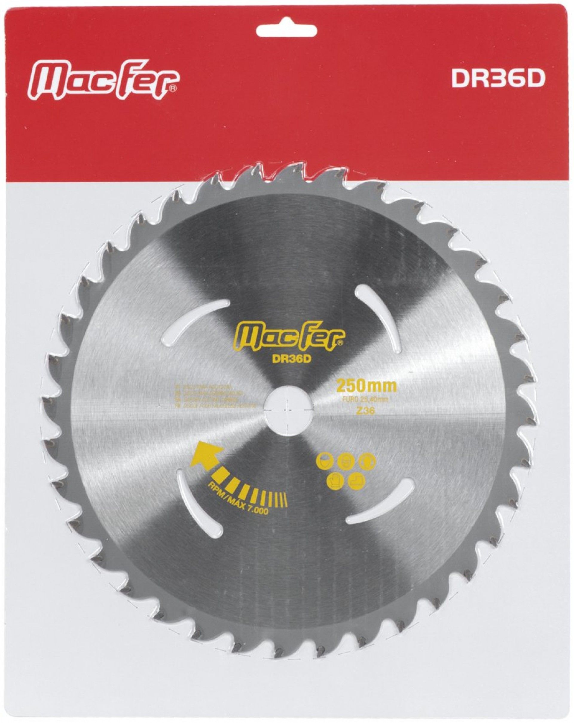 Disco p/ roç. 36 dentes MacFer DR36D 250mm refª 090.0090 MACFER