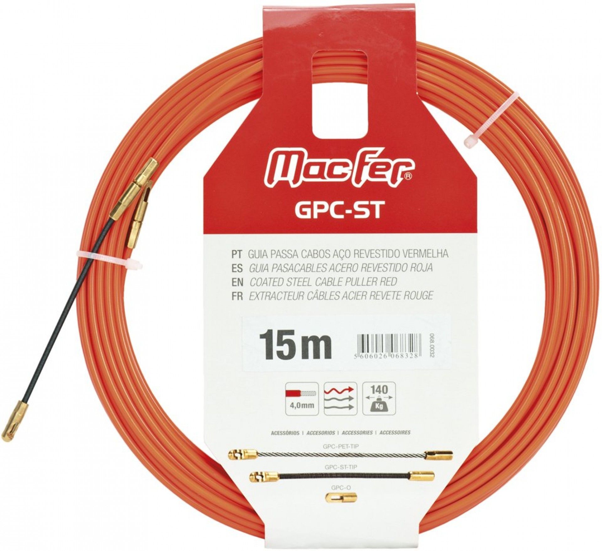 Guia passa cabos 4,0mm 25m vermelha aço revestido GPC-ST refª 068.0034 Macfer
