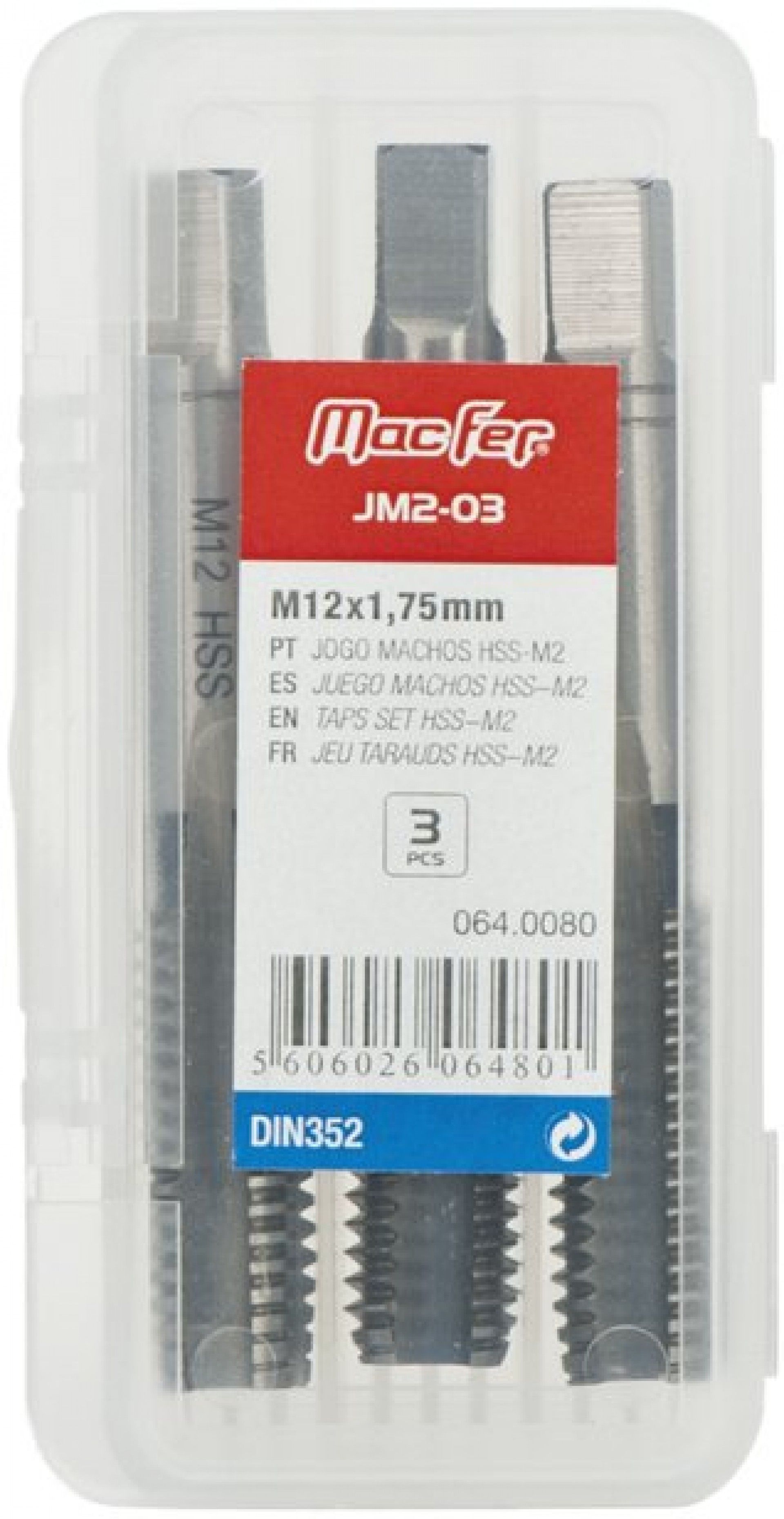 Jg. machos HSS-M2 MacFer JM2-03 M6x1,00mm 3pçs refª 064.0077 MACFER