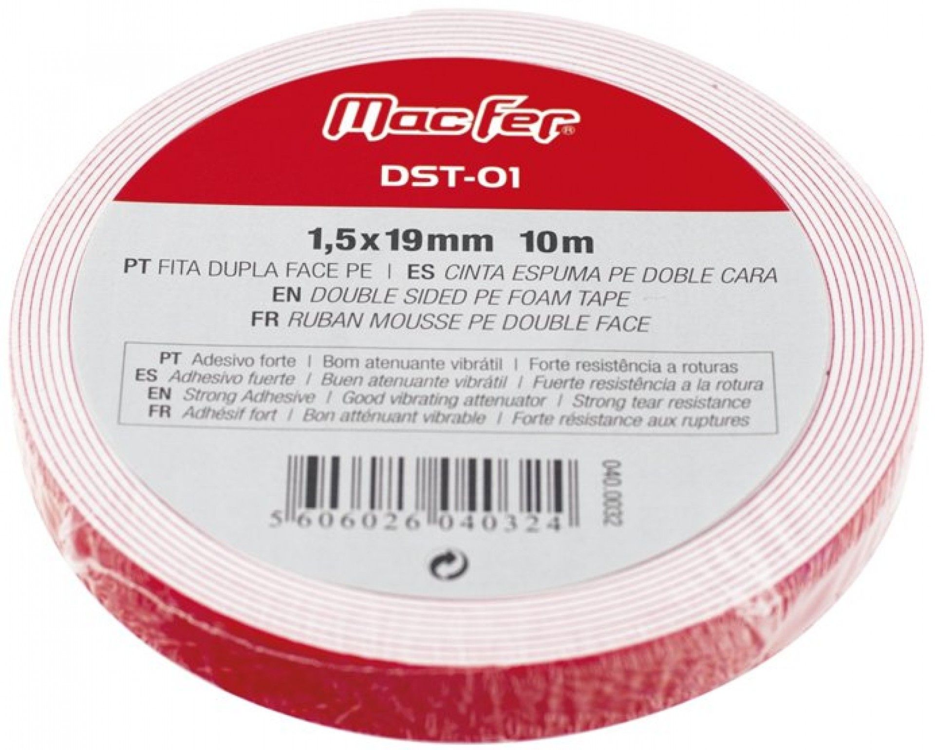 Fita dupla face PE DST-01 1,5x25mm 10m refª 040.0033 MACFER