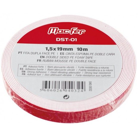 Fita dupla face PE DST-01 1,5x19mm   2m refª 040.0031 MACFER Fita dupla face PE DST-01 1,5x19mm   2m refª 040.0031 MACFER