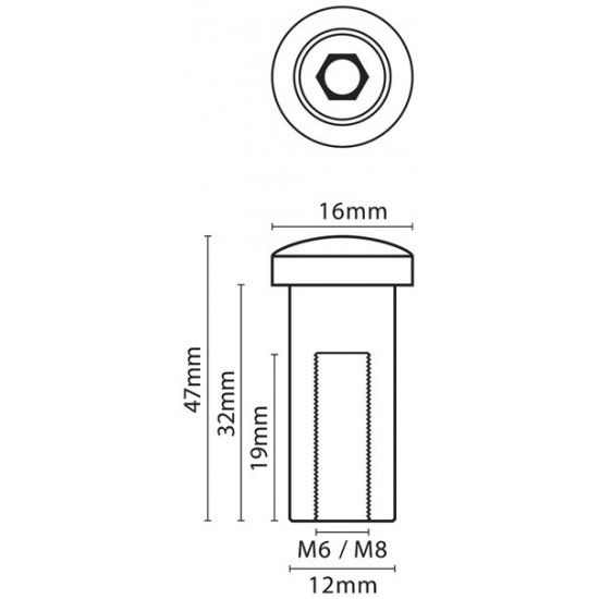 Terminal cabe�a queijo f�mea inox AISI316 CHNSS-L M8 42mm ref� 035.0187 MACFER