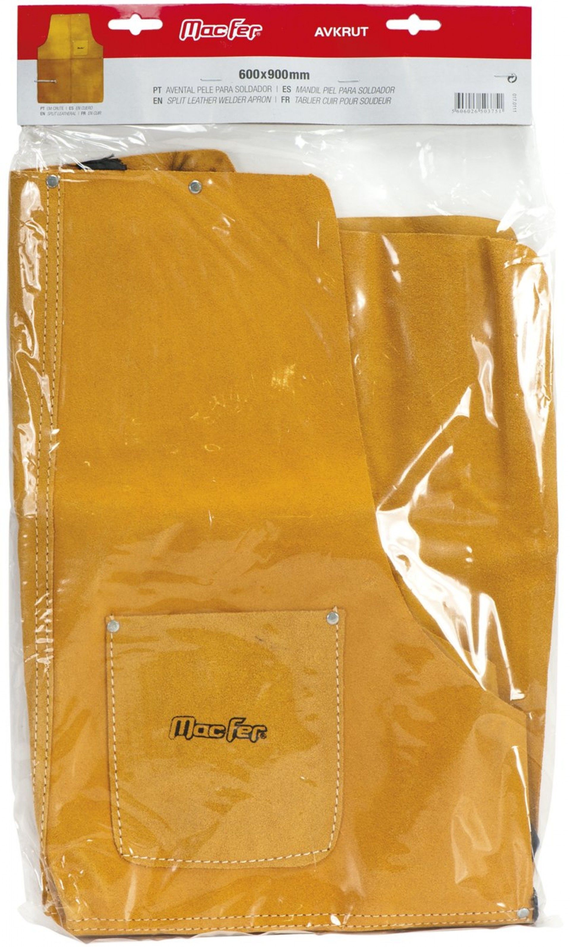 Avental pele p/ soldador MacFer AVKrut 600x900mm refª 017.0111 MACFER