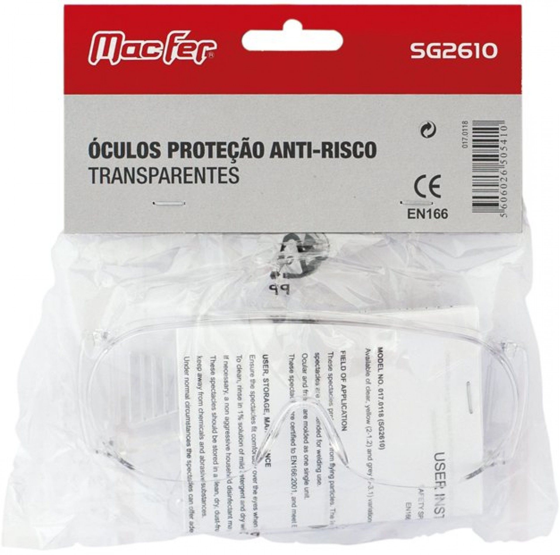 Óculos proteção anti-risco MacFer SG2610 trans. refª 017.0118 MACFER