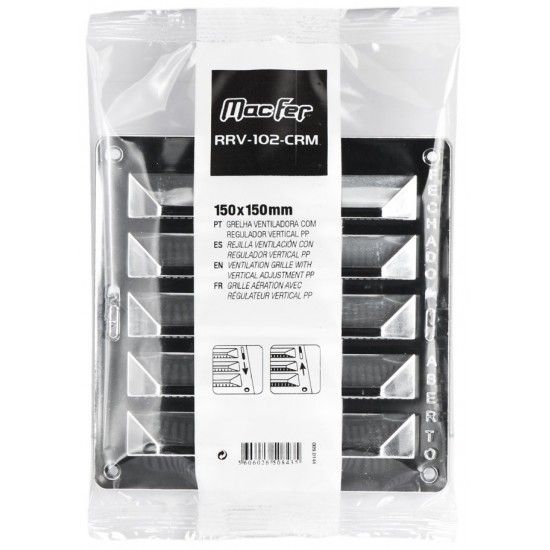 Grelha ventiladora com regulador vertical PP RRV-102-CRM 150x150mm cromada refª 009.0144 MACFER Grelha ventiladora com regulador vertical PP RRV-102-CRM 150x150mm cromada refª 009.0144 MACFER