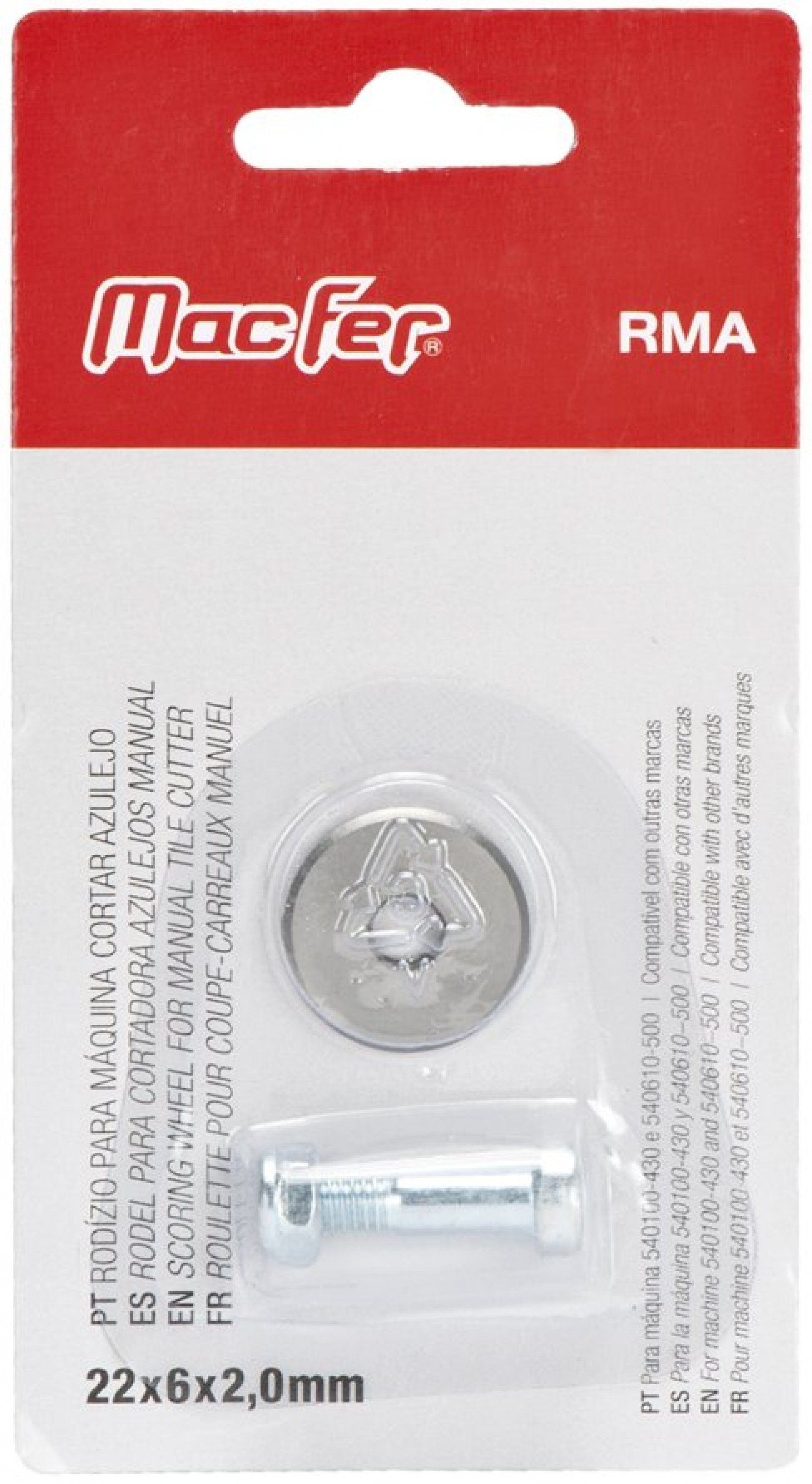 Rodízio p/ máq. cortar azulejo MacFer RMA 22x6x2,0mm refª 006.0021 MACFER