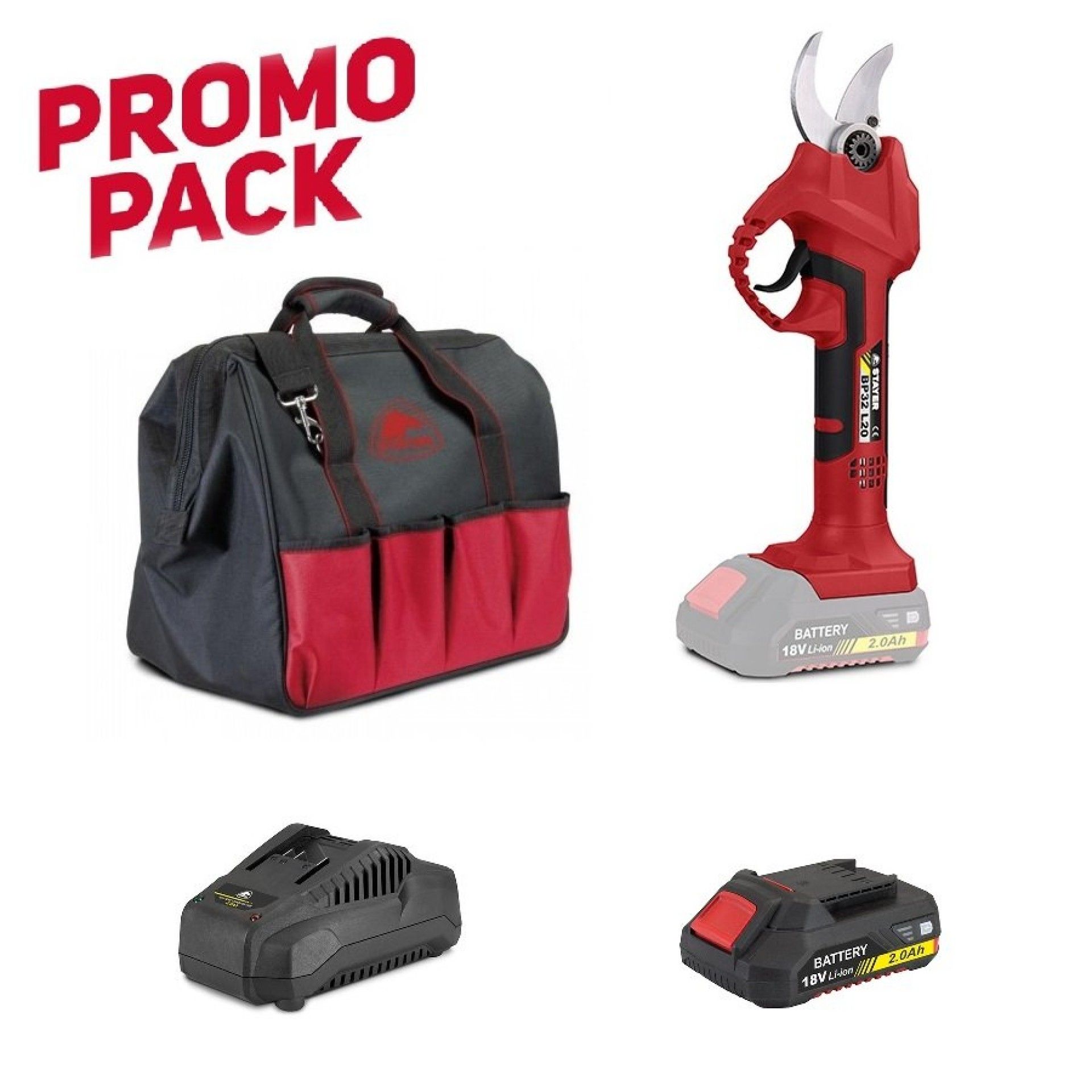 Tesoura de poda BPB 32 L20 Brushless 1x2.0Ah + Bolsa Ref 1.2805 STAYER