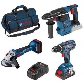 Kit Aparafusadora GSR 18V-28 + Martelo GBH 18V-26 + Rebarbadora GWS 18V-10 + bolsa + 1Bat 8,0Ah + 1B