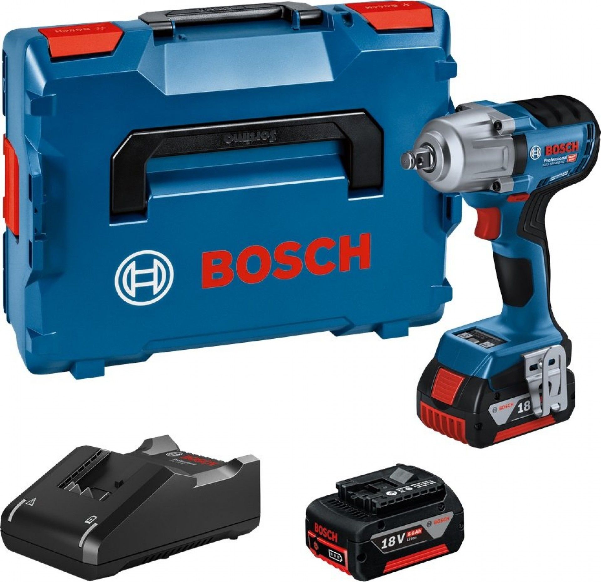 Aparafusadora impacto Bosch ½ GDS 18V-450 HC + 2 baterias 5.0Ah + carregador e mala 06019K4003