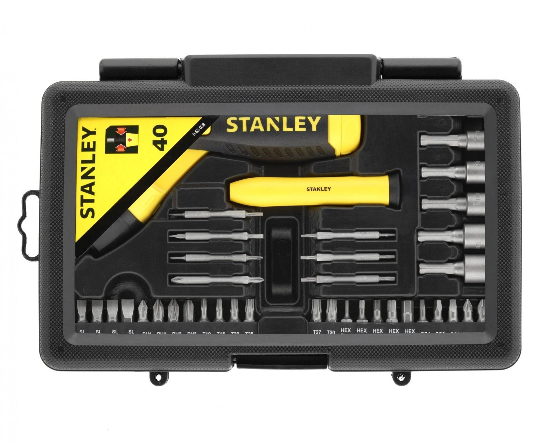 kit chave punho c/roquete 38 peças refª 0-63-038 STANLEY