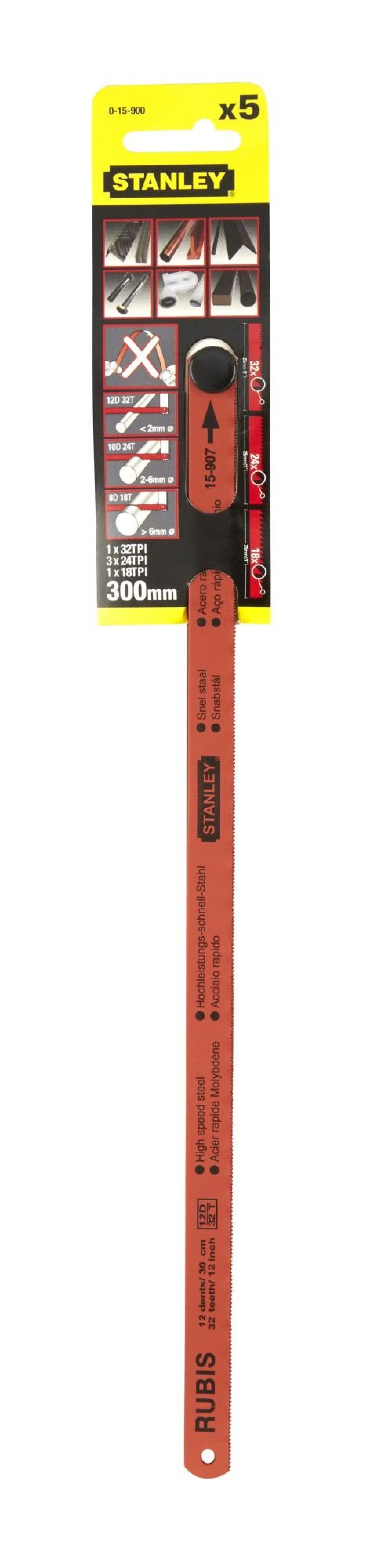 Lâminas serra p/metal 5pç, 18, 24 e 32dpp refª 0-15-900 STANLEY