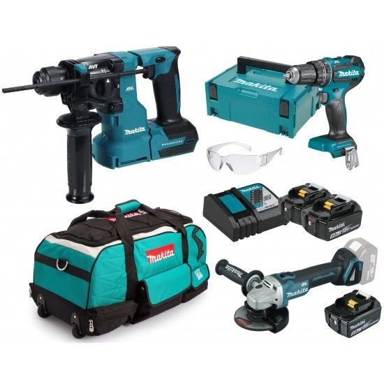 Kit Aparafusadora DHP485 + Martelo DHR183Z  +Rebarbadora DGA504Z + 3 baterias 5.0Ah + carregador + ó Kit Aparafusadora DHP485 + Martelo DHR183Z  +Rebarbadora DGA504Z + 3 baterias 5.0Ah + carregador + ó