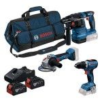 Kit ferramentas sem fio Aparafusadora GSR 18V-65 + Rebarbadora GWS 18V-8 + Martelo GBH 18V-22 Profes