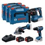Kit ferramentas sem fio Aparafusadora GSR 18V-65 + Martelo GBH 18V-22 + Rebarbadora GWS 18V-8 Profes Kit ferramentas sem fio Aparafusadora GSR 18V-65 + Martelo GBH 18V-22 + Rebarbadora GWS 18V-8 Profes