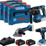 Kit ferramentas sem fio Aparafusadora GSR 18V-65 + Martelo GBH 18V-22 + Rebarbadora GWS 18V-8 Profes Kit ferramentas sem fio Aparafusadora GSR 18V-65 + Martelo GBH 18V-22 + Rebarbadora GWS 18V-8 Profes