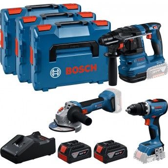 Kit ferramentas sem fio Aparafusadora GSR 18V-65 + Martelo GBH 18V-22 + Rebarbadora GWS 18V-8 Profes