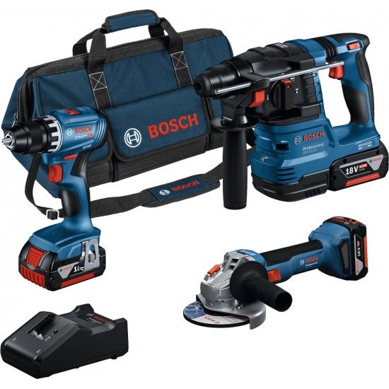 Kit ferramentas sem fio Aparafusadora GSR 18V-45 + Rebarbadora GWS 18V-8 + Martelo GBH 18V-22 Profes