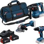 Kit ferramentas sem fio Aparafusadora GSR 18V-65 + Rebarbadora GWS 18V-8 + Martelo GBH 18V-22 Profes