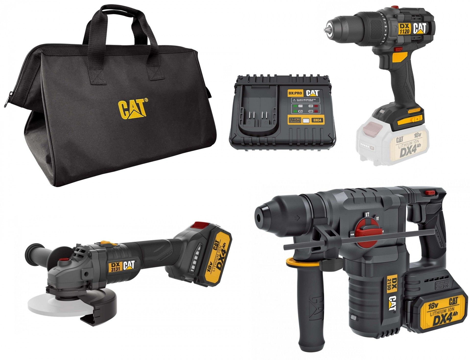 Kit 18v Aparafusadora DX1120 + Martelo DX2150 + Rebarbadora DX3131 + 2 baterias 4Ah + carregador +