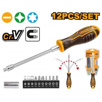 Chave Adaptadora De Bits Flexivel 12 Peças (P)  refª AKSDFL1208 INGCO Chave Adaptadora De Bits Flexivel 12 Peças (P)  refª AKSDFL1208 INGCO