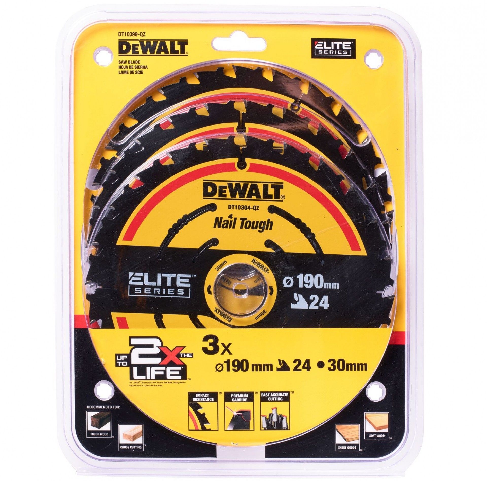 Pack 3 discos Ø190mm 24 Dentes Elite refª DT10399-QZ DEWALT