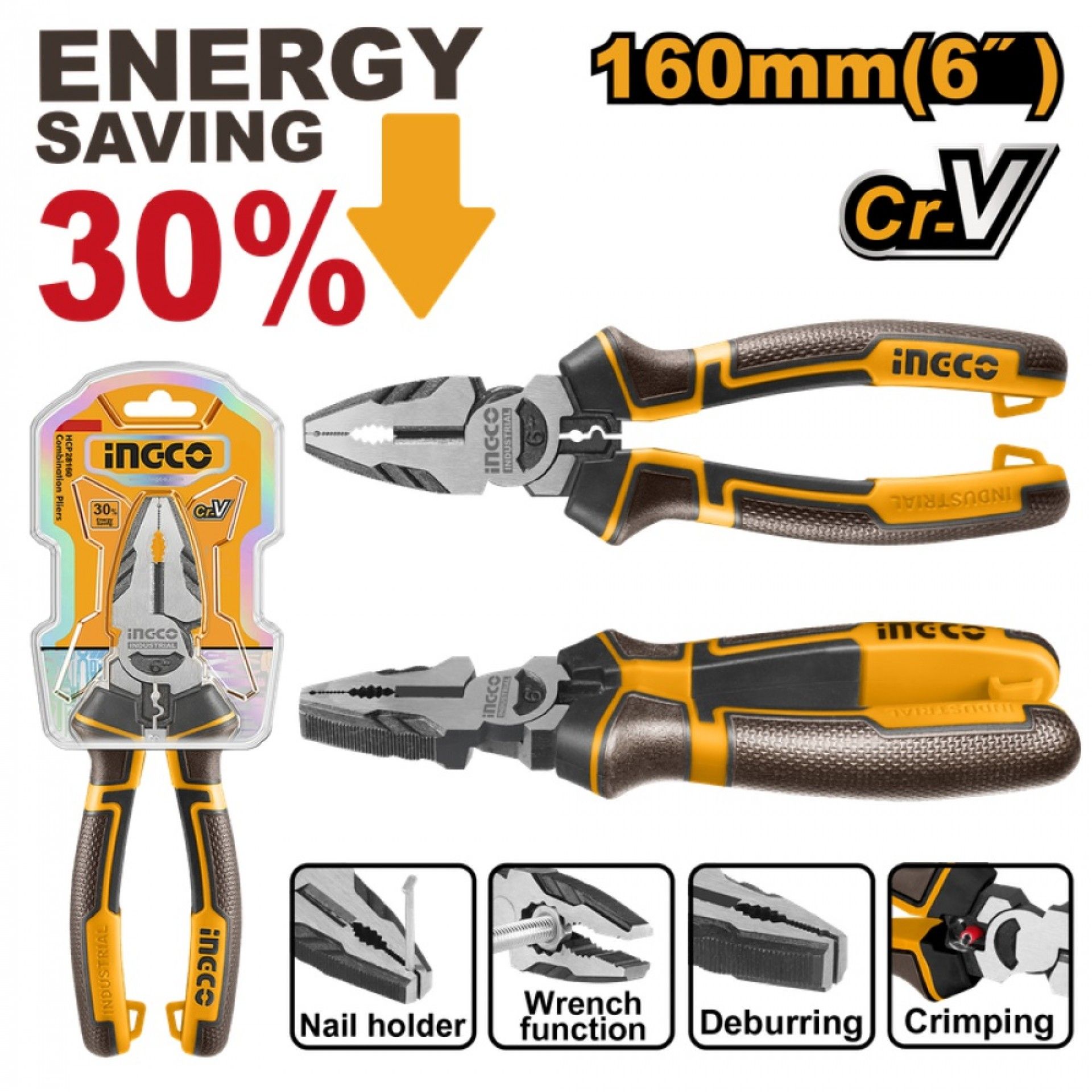 Alicate Universal 160mm Alta Alavancagem refª HHCP28160 INGCO