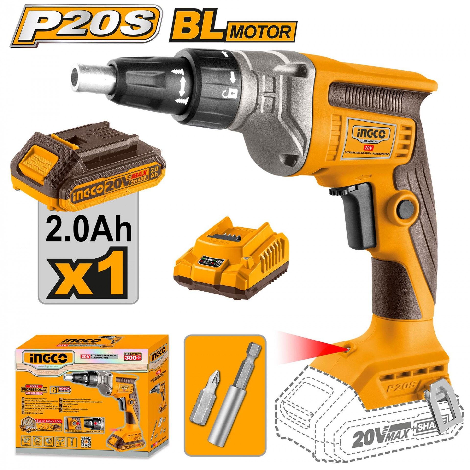 Aparafusadora 20V brushless 30Nm Gesso Cartonado + 1 Bat 2A + Ca refª CDSLI204200 IngCo