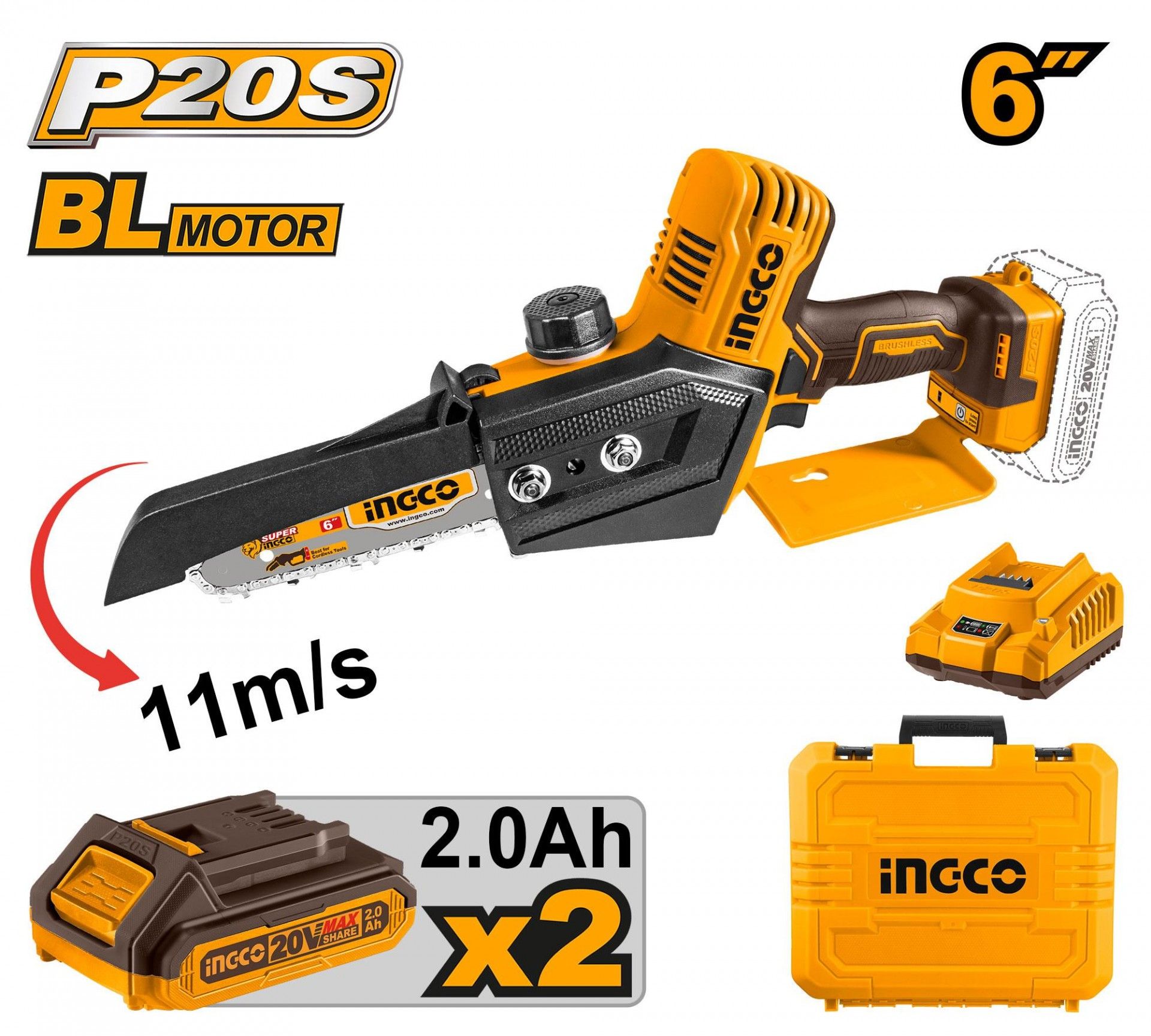Mini Podadora 20V Brushless 15Cm + 2 Bat 2A + Carregador + Mala refª CGSLI20686 IngCo