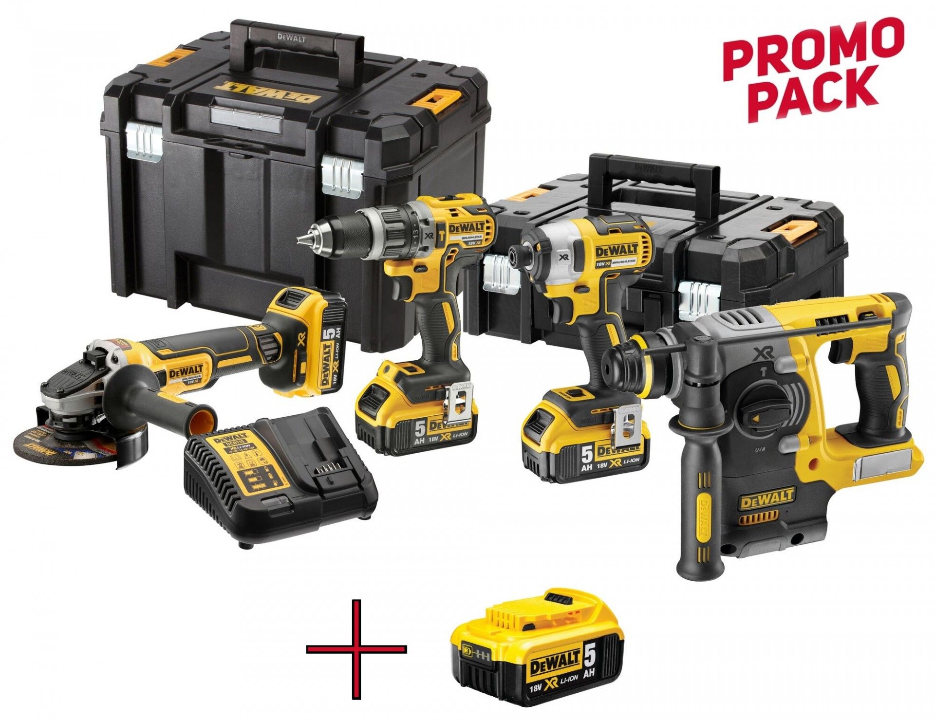 KIT 4 ferramentas c/3 baterias 5.0Ah +1 Bateria 5.0Ah (extra) e 2 malas refª DCK422P3T_DCB184 DEWAL