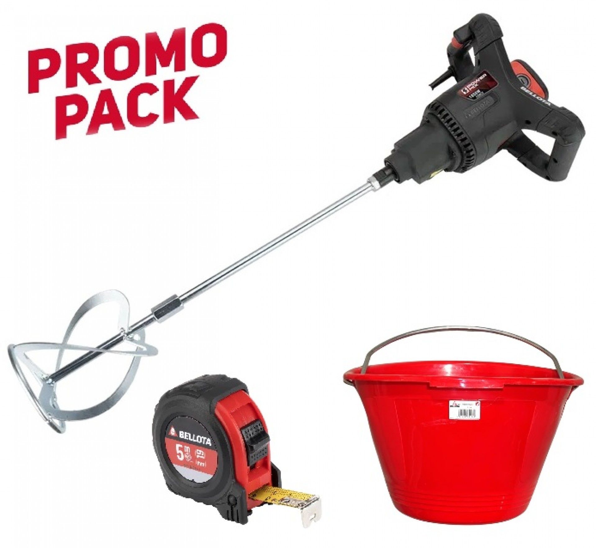 Misturador 1800w + Fita métrica 5m + Balde 26L refª M18N_PROMO BELLOTA
