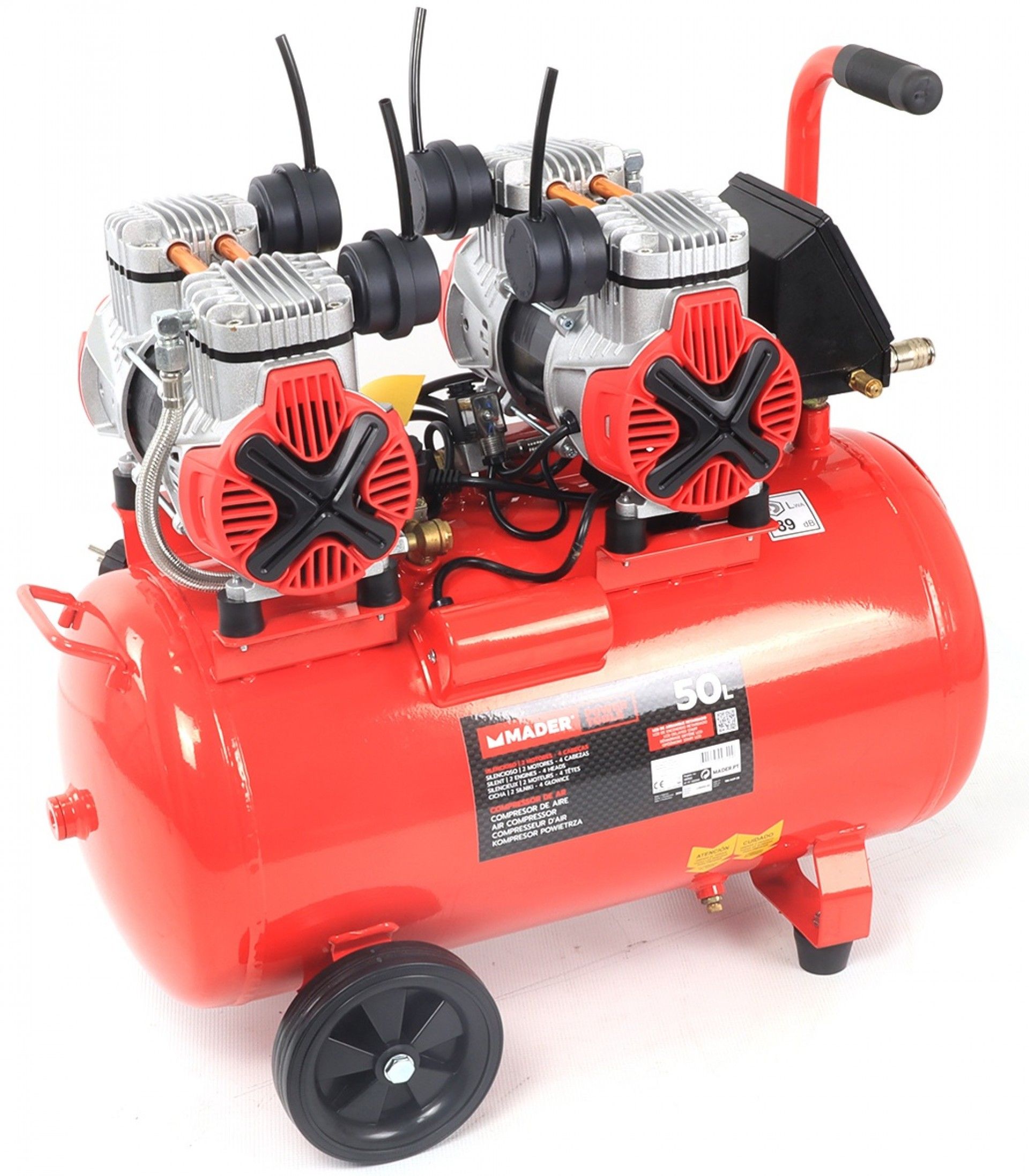 Compressor de Ar, Monobloco, 50L, 4HP, 4 Cabeças - 2 Motores, LCD refª 09349 MADER